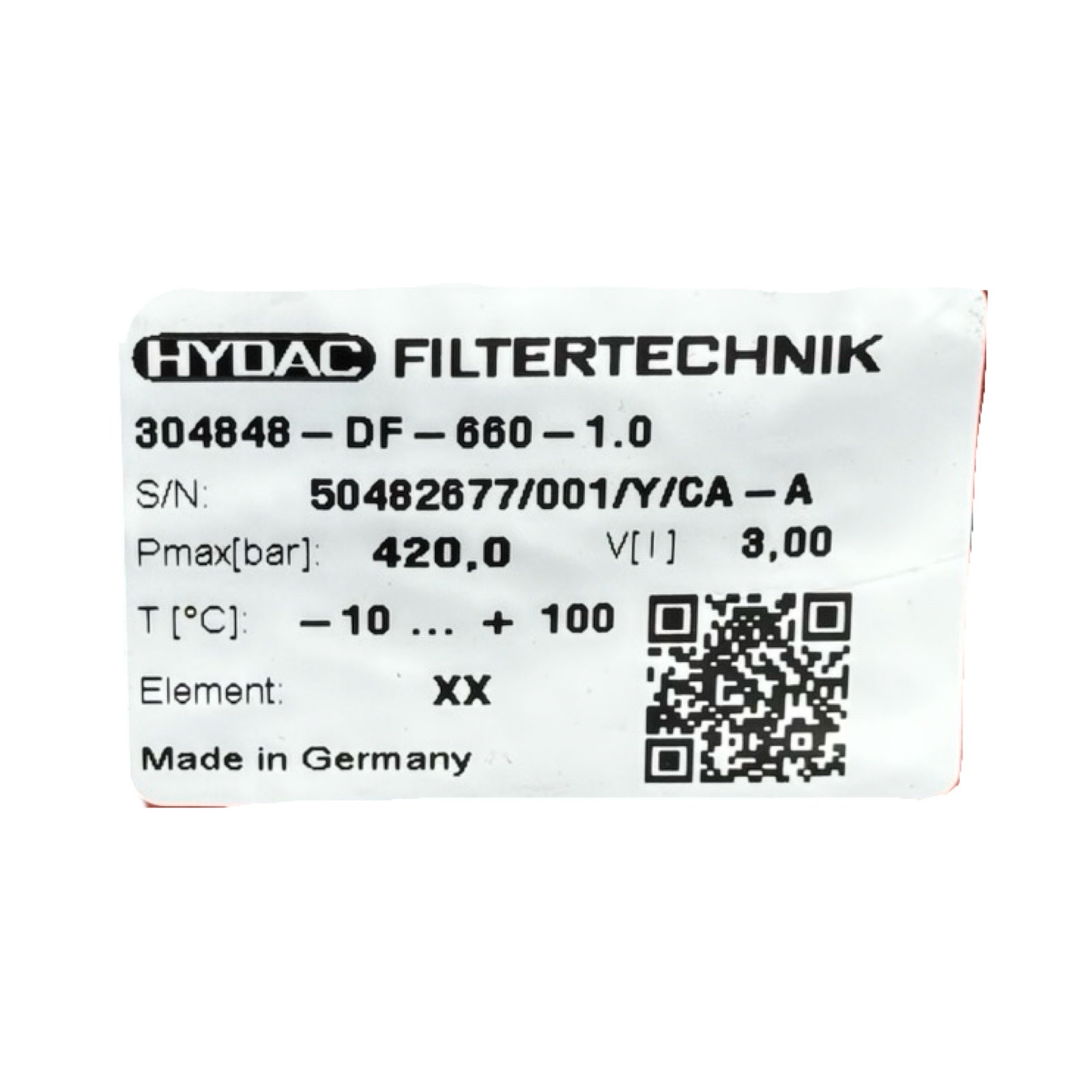HYDAC Filtertechnik 304848 Hydraulikfilter DF 660 Druckfiltergehäuse 420 bar 3L