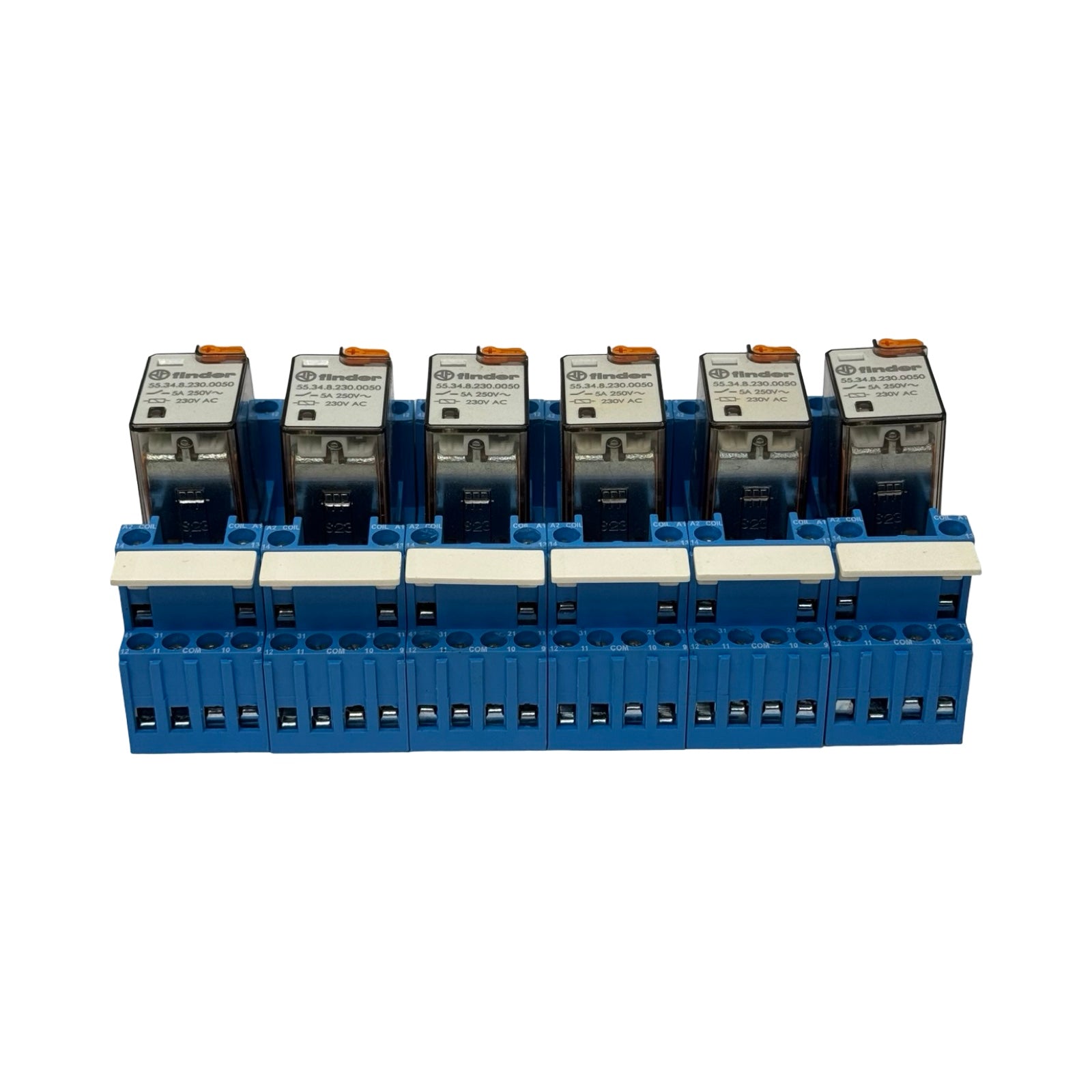 6x Finder 55.34.8.230.0050 Steckrelais 230V AC mit Sockel 94.84.1 Relaismodul