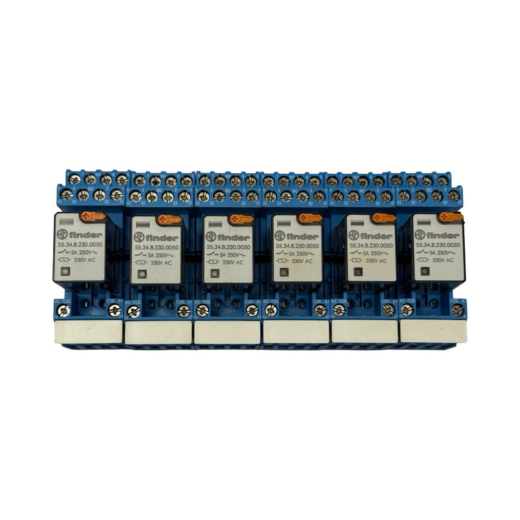 6x Finder 55.34.8.230.0050 Steckrelais 230V AC mit Sockel 94.84.1 Relaismodul