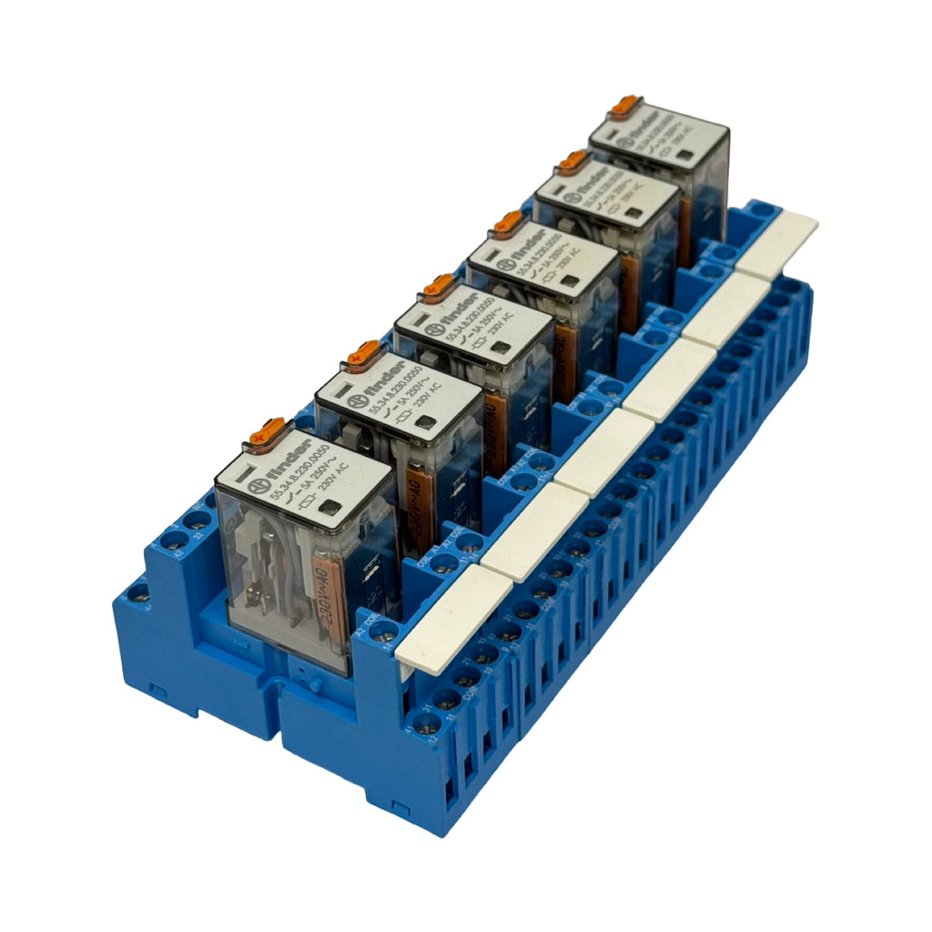 6x Finder 55.34.8.230.0050 Steckrelais 230V AC mit Sockel 94.84.1 Relaismodul