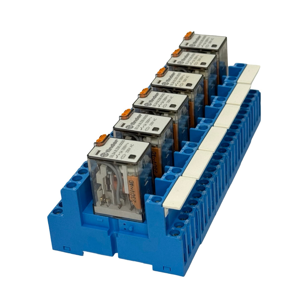 6x Finder 55.34.8.230.0050 Steckrelais 230V AC mit Sockel 94.84.1 Relaismodul