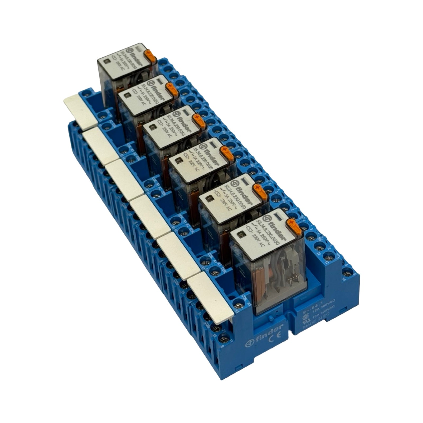 6x Finder 55.34.8.230.0050 Steckrelais 230V AC mit Sockel 94.84.1 Relaismodul