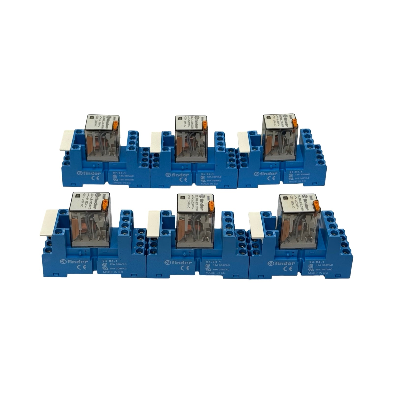6x Finder 55.34.8.230.0050 Steckrelais 230V AC mit Sockel 94.84.1 Relaismodul