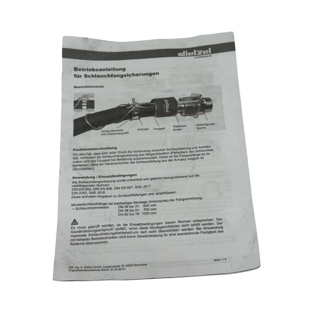 Dietzel Hydraulik Schlauchfangsicherung SF-6773-125-SL1200 Schlauchsicherung Set