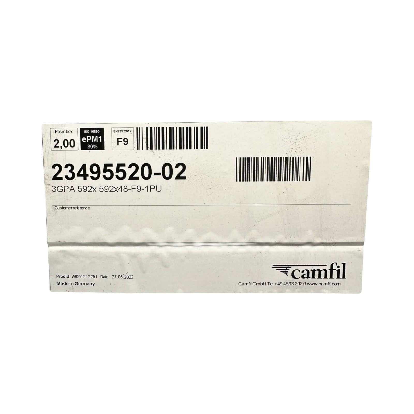 2x Camfil 3GPA 592x 592x48-F9-1PU Luftfilter F9 ePM1 80% 592x592x48 Filter