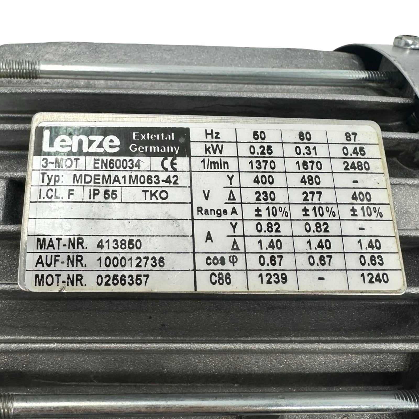 Lenze GKR03-2MHAK-063C42 Getriebemotor 0,25kW 55/min IP55 400V