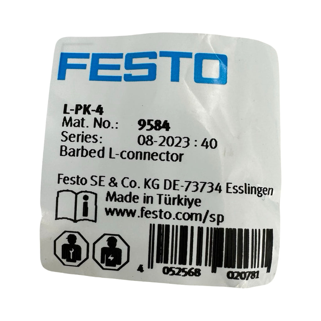 8x Festo L-PK-4 9584 Schlauchverbinder Winkel 4mm Barbed L-Connector Neu