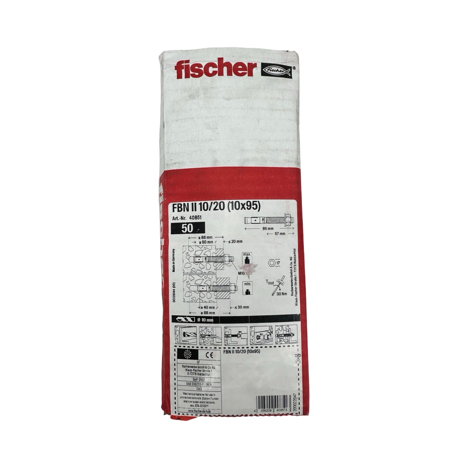 50x Fischer FBN II 10/20 10x95 Schwerlastanker Bolzenanker M10 50Stk 40851