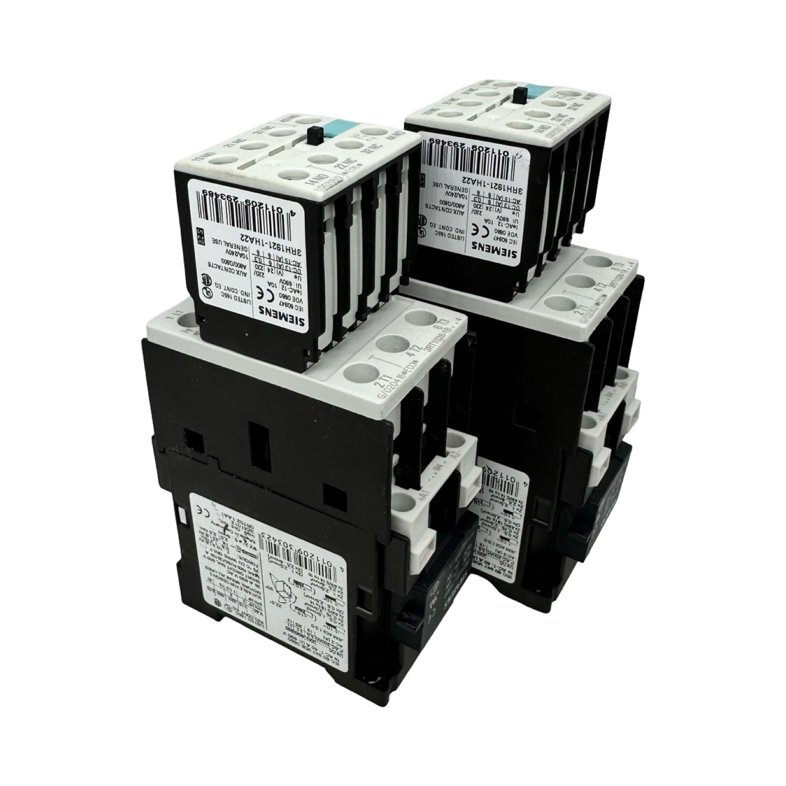 2x Siemens 3RT1026-1B Leistungsschütz 25A 230V AC + 3RH1921-1HA22 Hilfskontakt