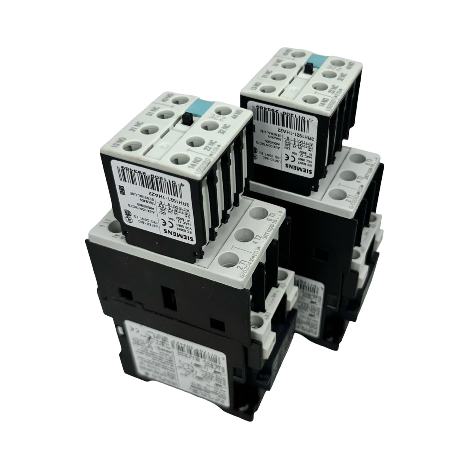 2x Siemens 3RT1026-1B Leistungsschütz 25A 230V AC + 3RH1921-1HA22 Hilfskontakt