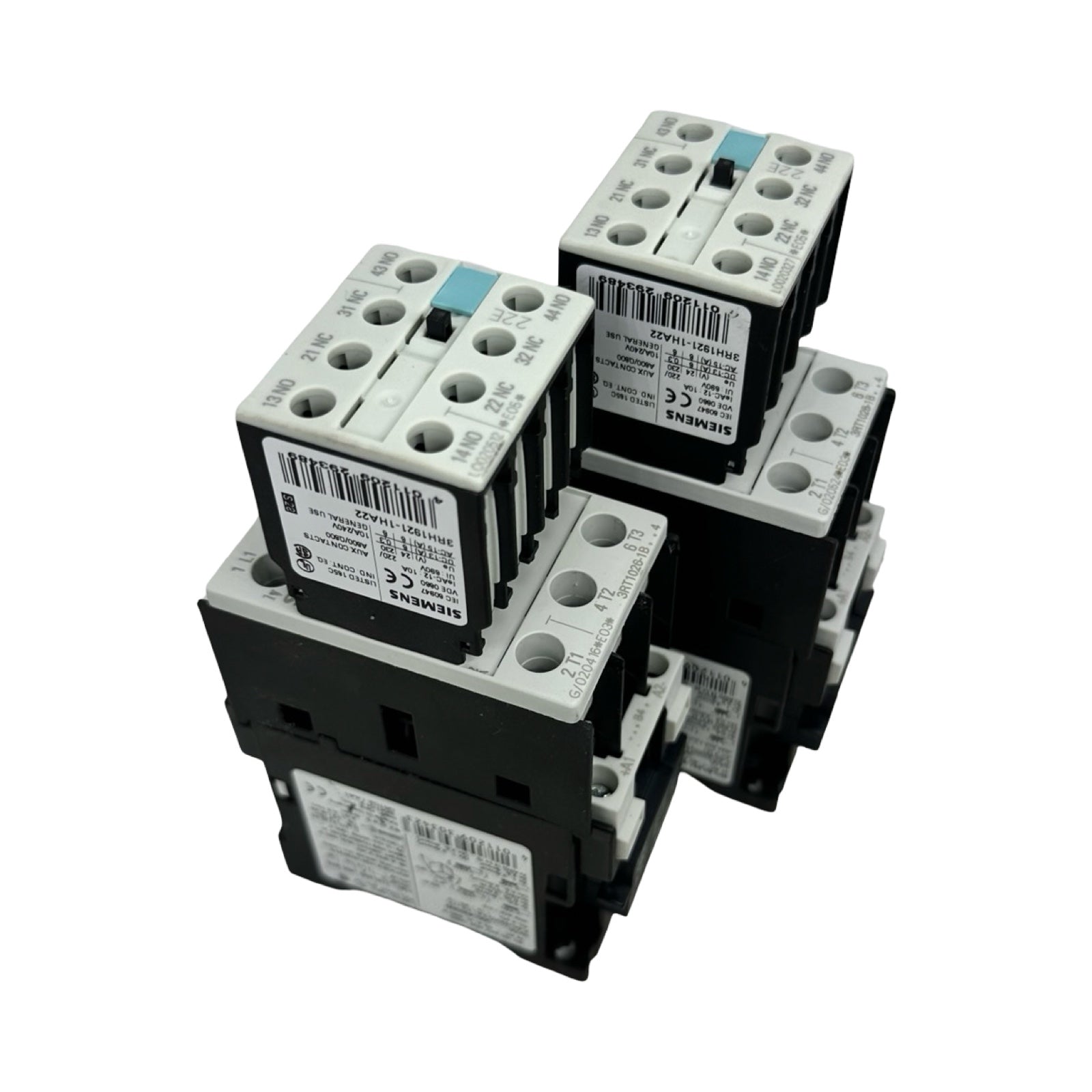 2x Siemens 3RT1026-1B Leistungsschütz 25A 230V AC + 3RH1921-1HA22 Hilfskontakt