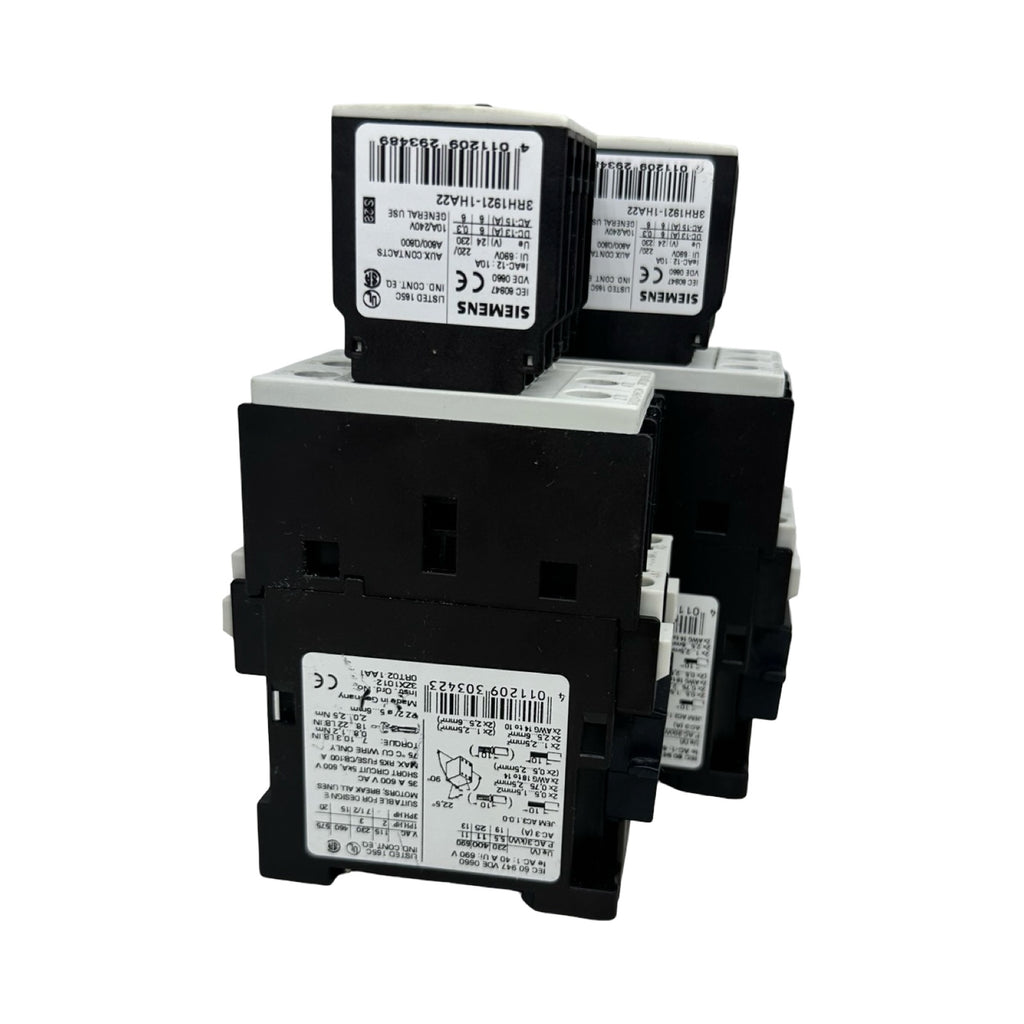 2x Siemens 3RT1026-1B Leistungsschütz 25A 230V AC + 3RH1921-1HA22 Hilfskontakt
