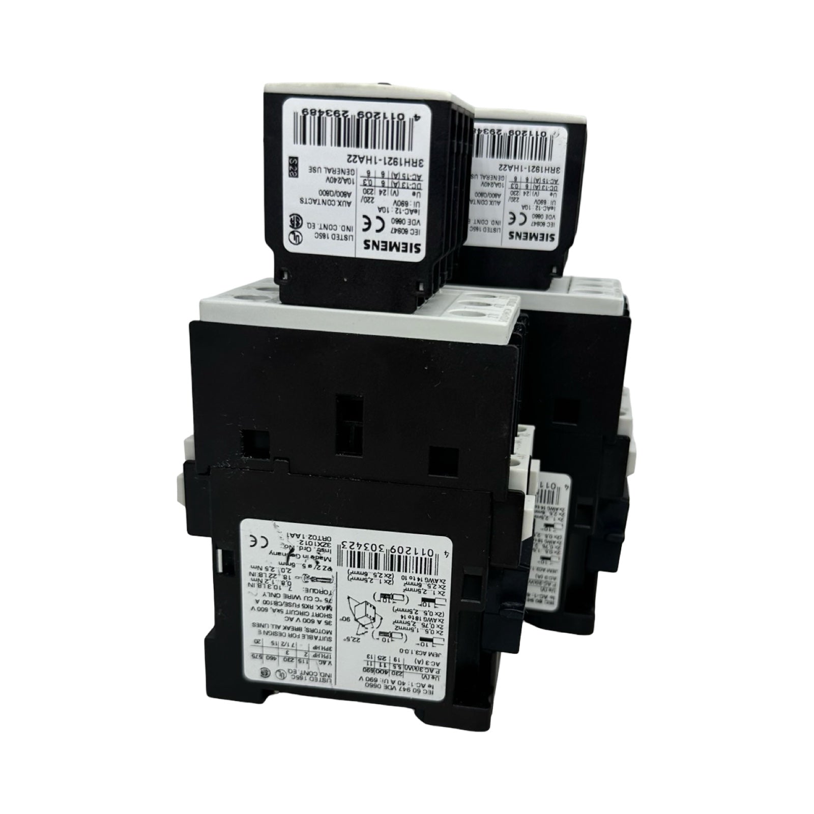 2x Siemens 3RT1026-1B Leistungsschütz 25A 230V AC + 3RH1921-1HA22 Hilfskontakt