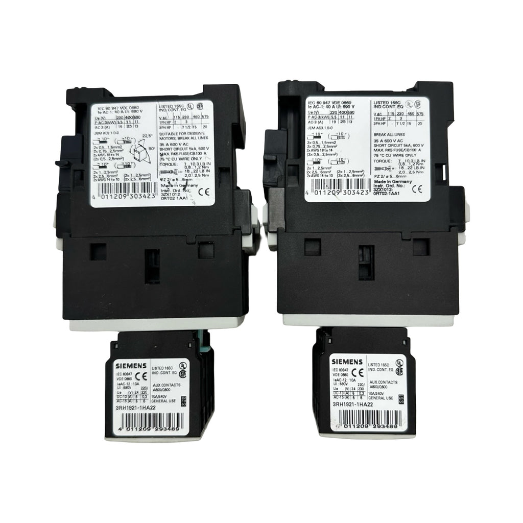 2x Siemens 3RT1026-1B Leistungsschütz 25A 230V AC + 3RH1921-1HA22 Hilfskontakt