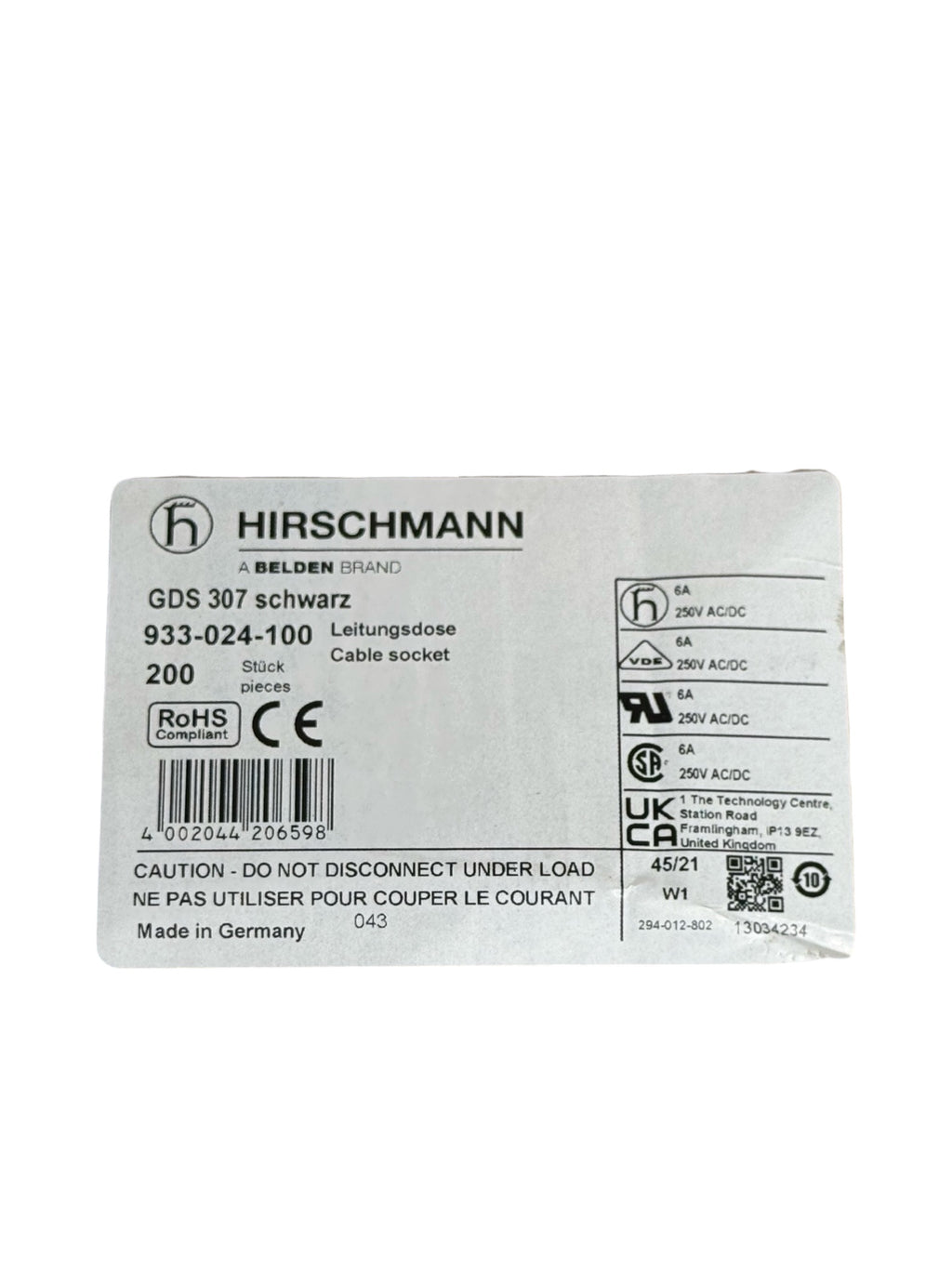 200x Hirschmann GDS 307 Leitungsdose 933-024-100 Kabelstecker