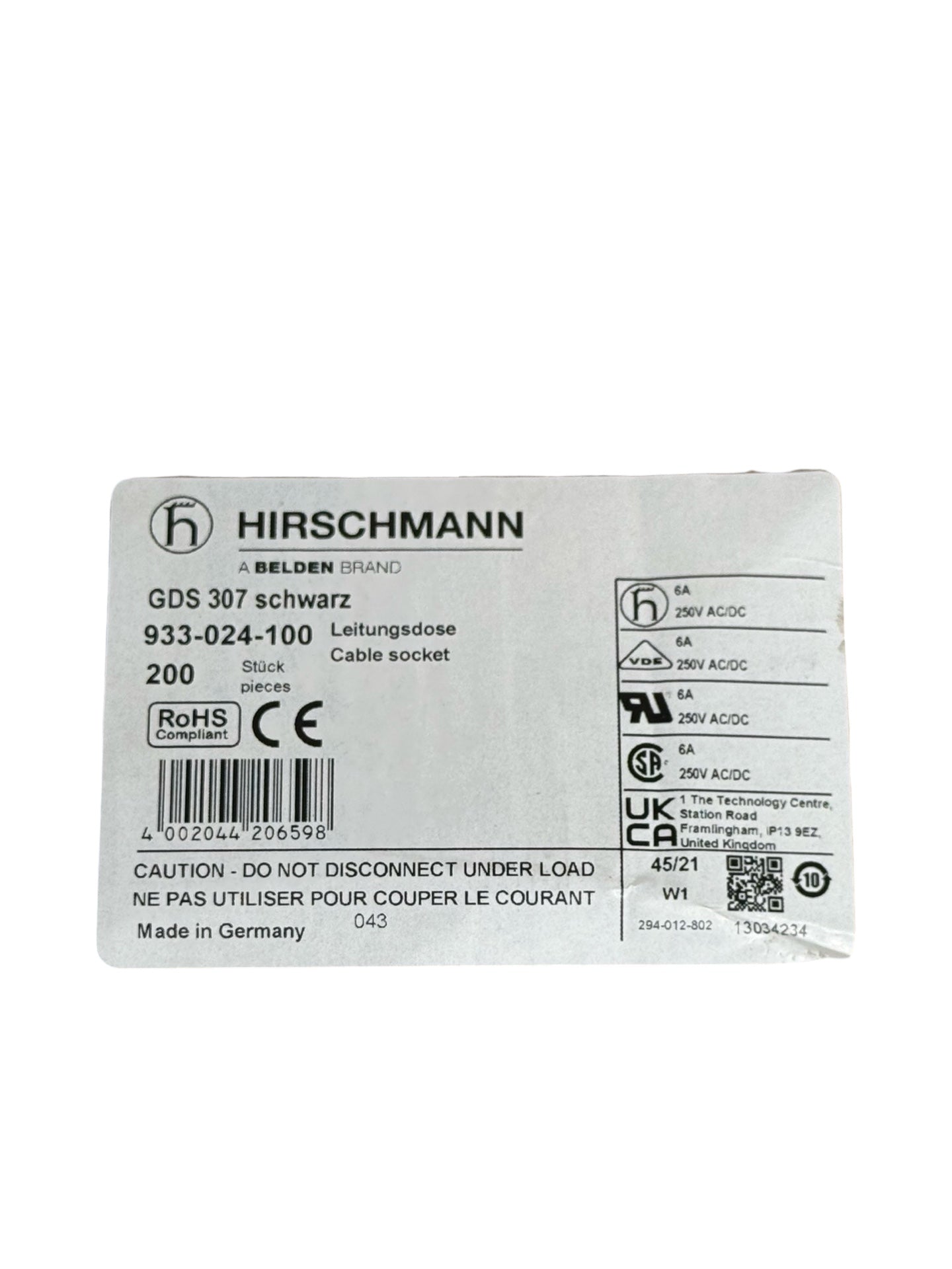 200x Hirschmann GDS 307 Leitungsdose 933-024-100 Kabelstecker