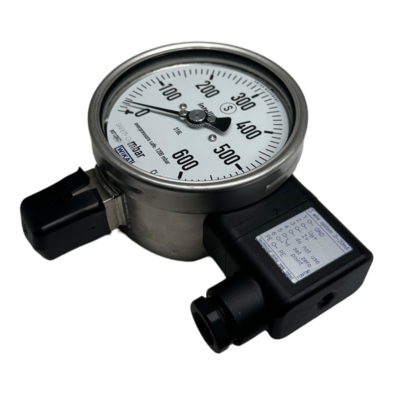 WIKA PGT23.100 Manometer mit Ausgangssignal G1/2 unten 0-600mbar