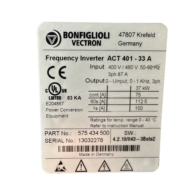 Bonfiglioli Vectron ACT401-33A Frequenzumrichter Inverter 37kW / 0-1KHZ / 87A