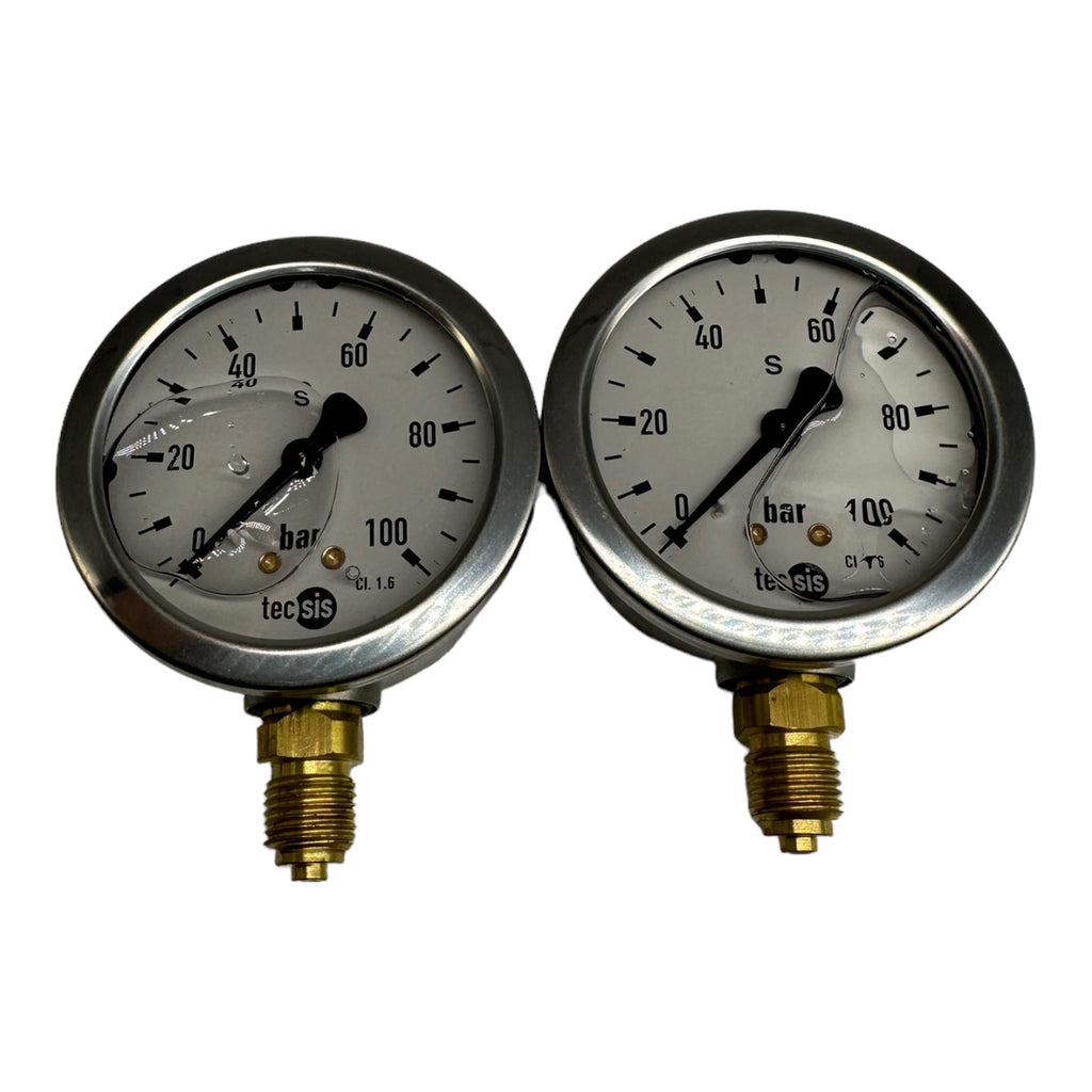 2x Tecsis Glycerin Manometer senkrecht 1/4" AG 0-100bar Ø 63mm Anschluß unten