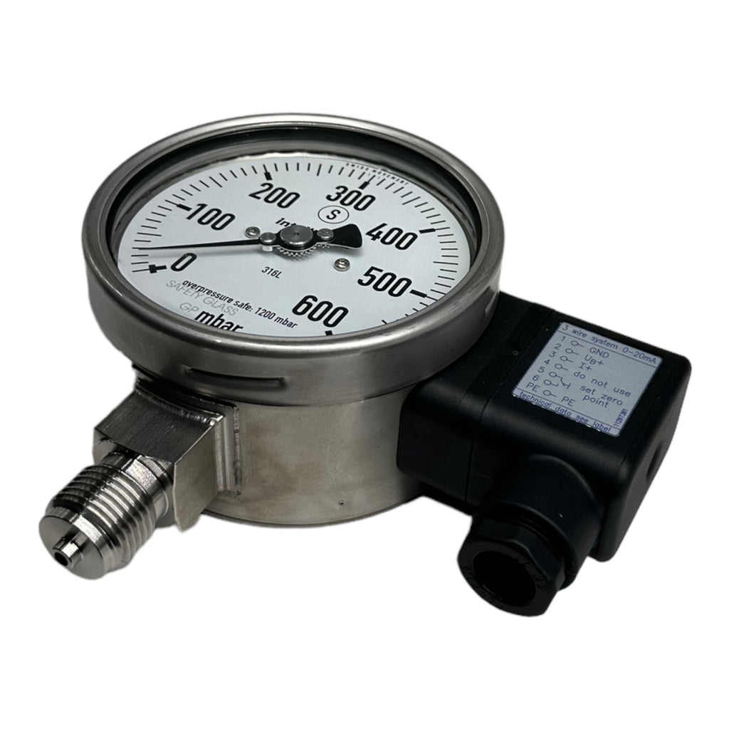 WIKA PGT23.100 Manometer mit Ausgangssignal G1/2 unten 0-600mbar
