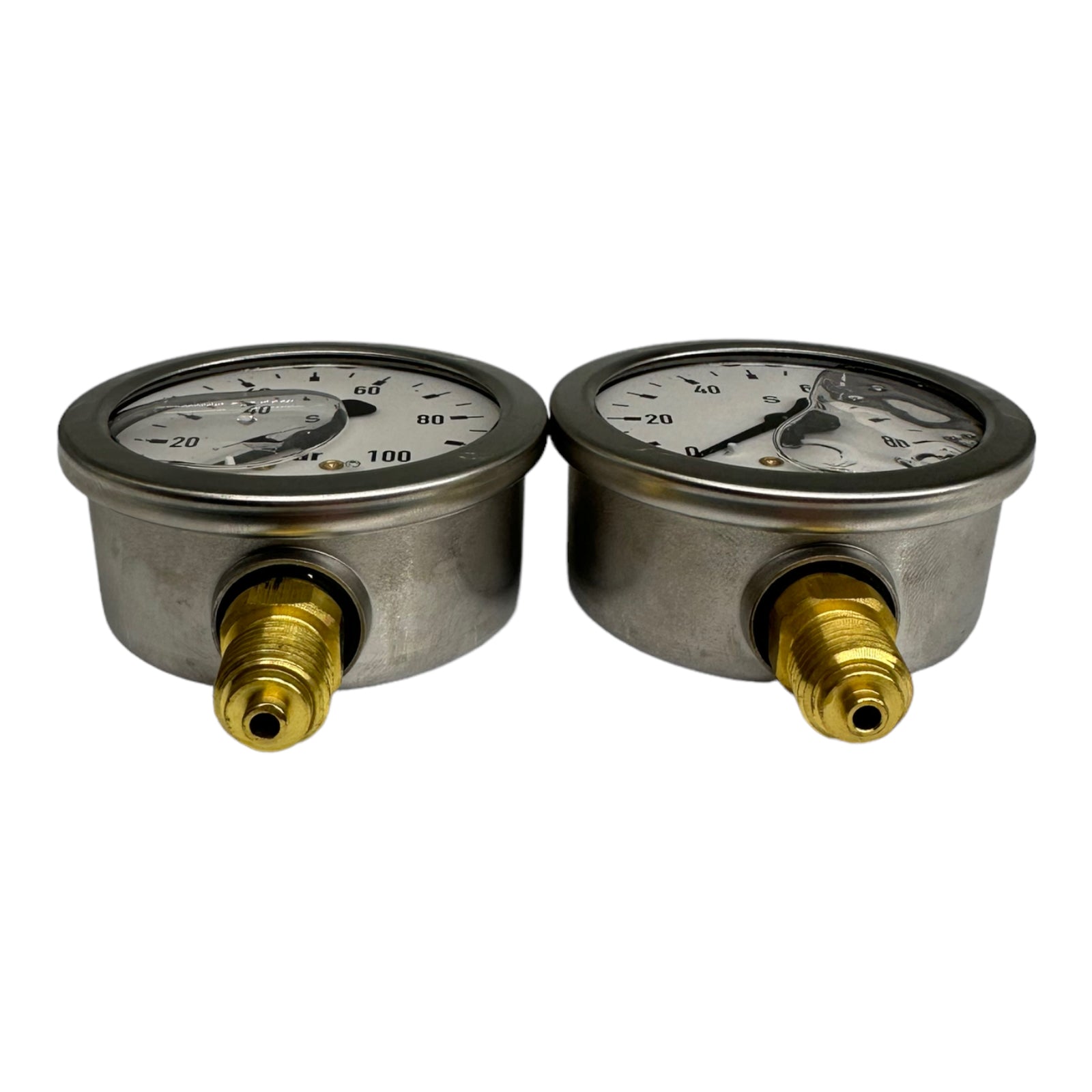 2x Tecsis Glycerin Manometer senkrecht 1/4" AG 0-100bar Ø 63mm Anschluß unten