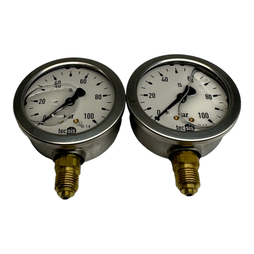 2x Tecsis Glycerin Manometer senkrecht 1/4" AG 0-100bar Ø 63mm Anschluß unten