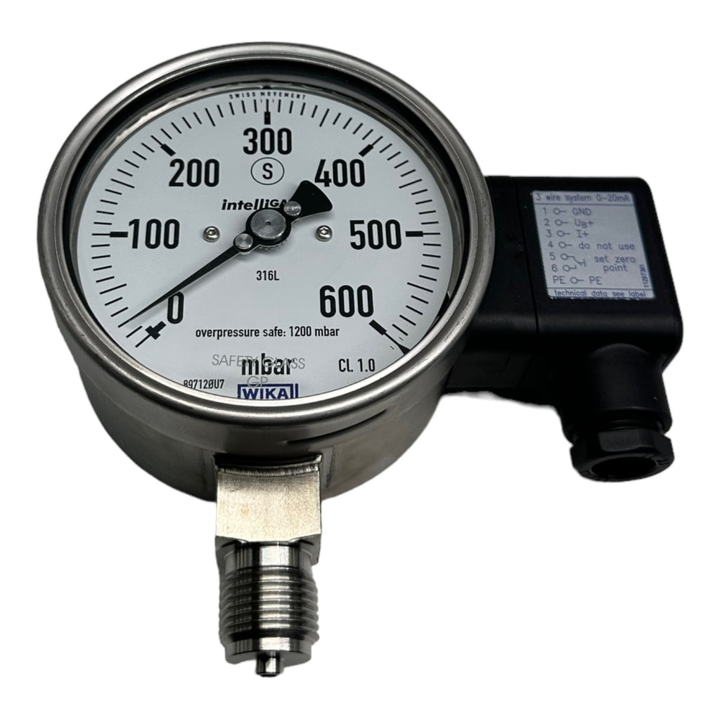 WIKA PGT23.100 Manometer mit Ausgangssignal G1/2 unten 0-600mbar