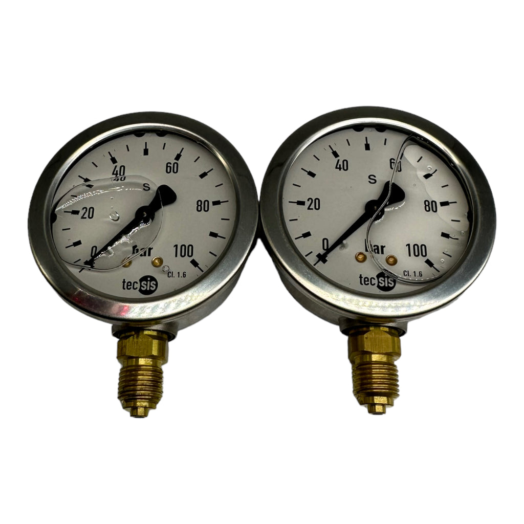 2x Tecsis Glycerin Manometer senkrecht 1/4" AG 0-100bar Ø 63mm Anschluß unten