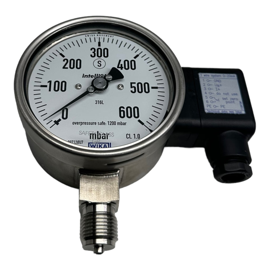 WIKA PGT23.100 Manometer mit Ausgangssignal G1/2 unten 0-600mbar