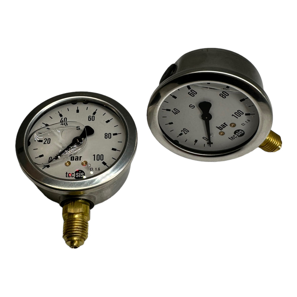 2x Tecsis Glycerin Manometer senkrecht 1/4" AG 0-100bar Ø 63mm Anschluß unten