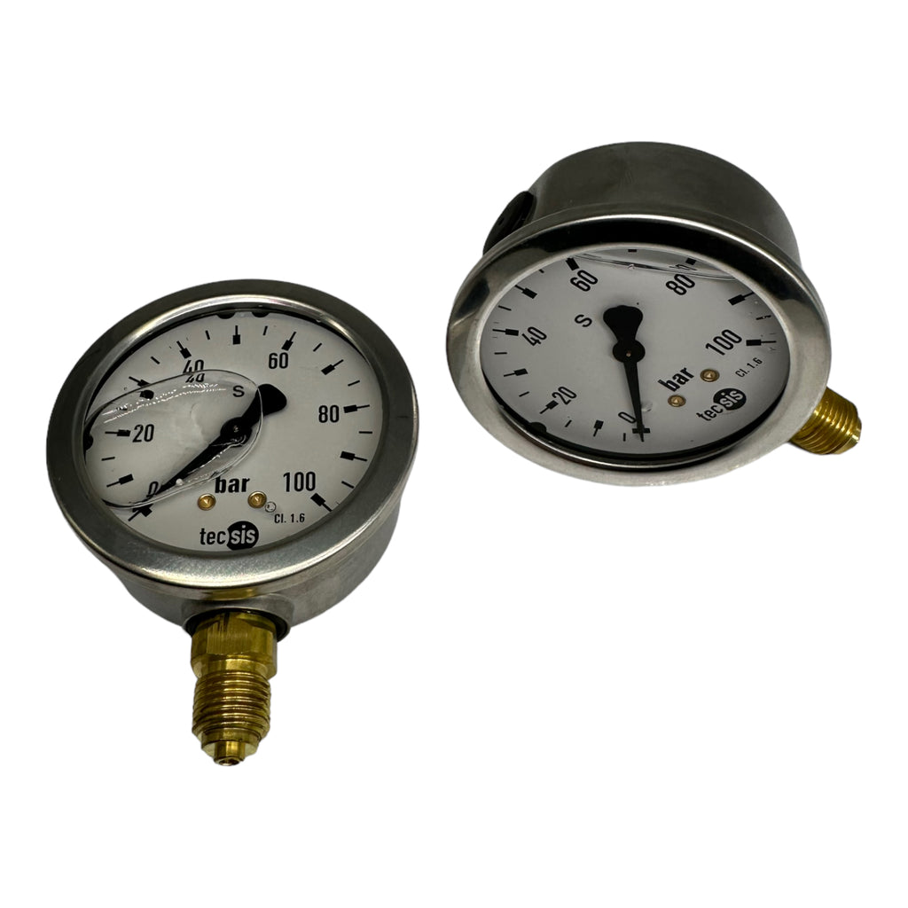 2x Tecsis Glycerin Manometer senkrecht 1/4" AG 0-100bar Ø 63mm Anschluß unten
