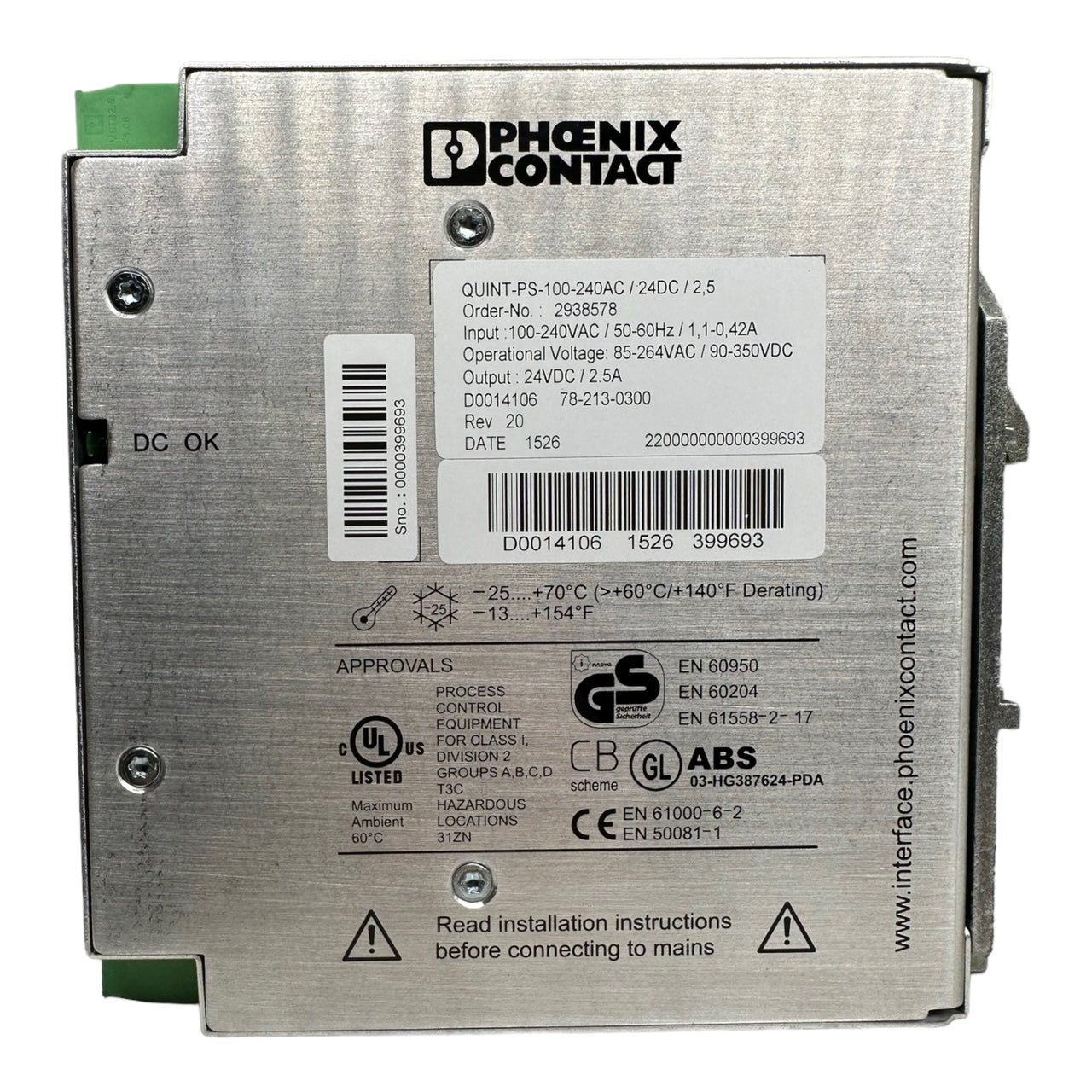 Phoenix Contact QUINT-PS-100-240AC/24DC/2,5 Netzteil Stromversorgung / 2938578