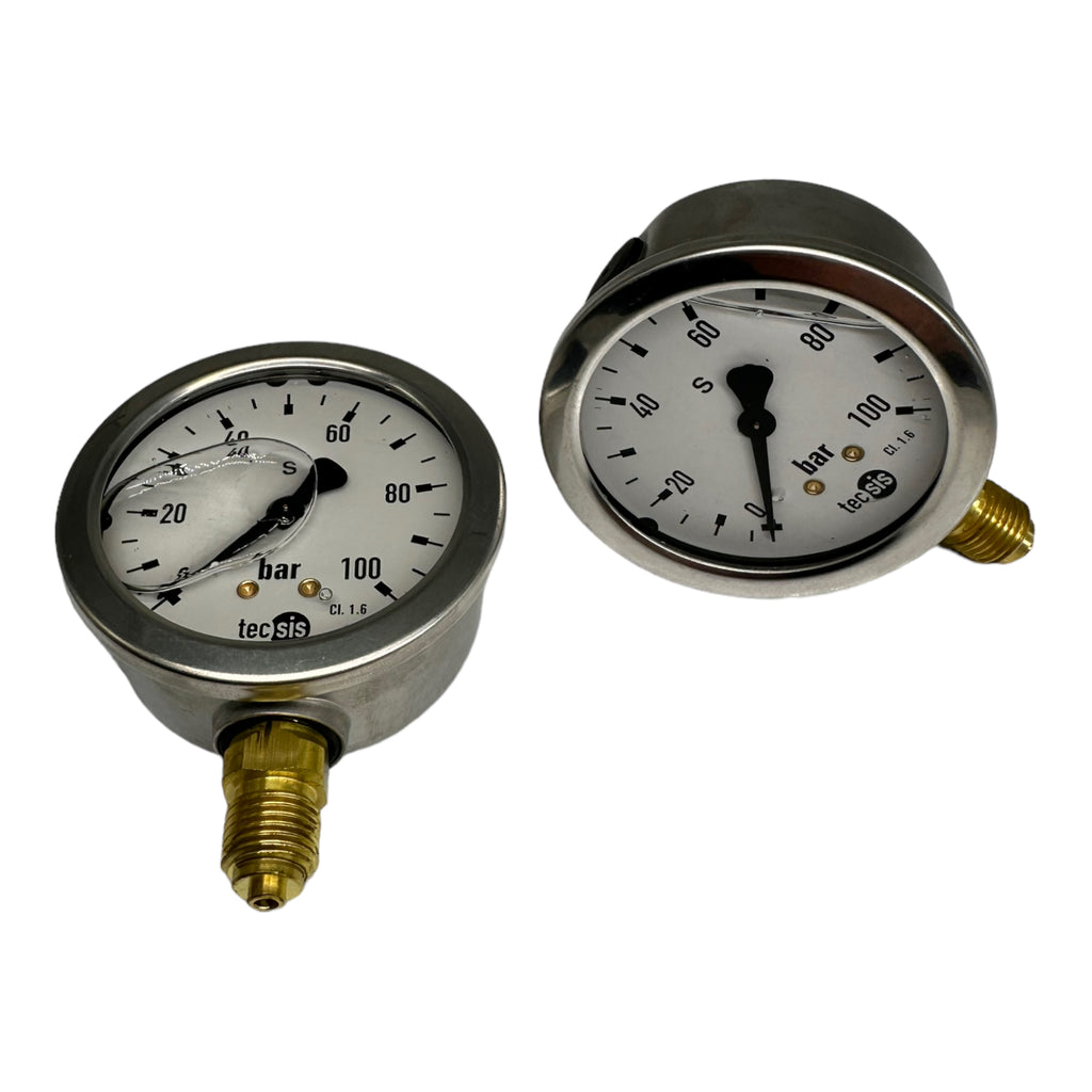 2x Tecsis Glycerin Manometer senkrecht 1/4" AG 0-100bar Ø 63mm Anschluß unten