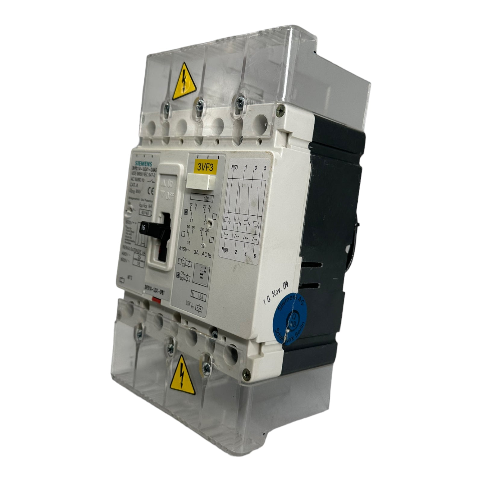 SIEMENS 3VF3114-1JC41-0AA0 Leistungsschalter, Alarmschalter 4polig, 16A, 415V