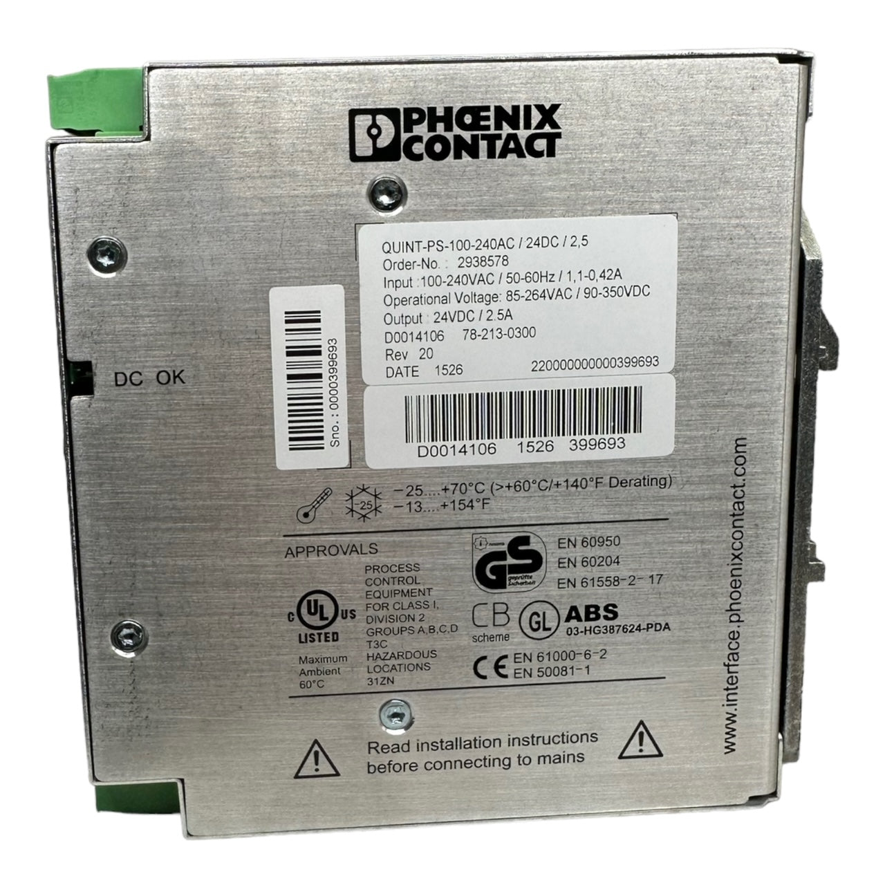 Phoenix Contact QUINT-PS-100-240AC/24DC/2,5 Netzteil Stromversorgung / 2938578