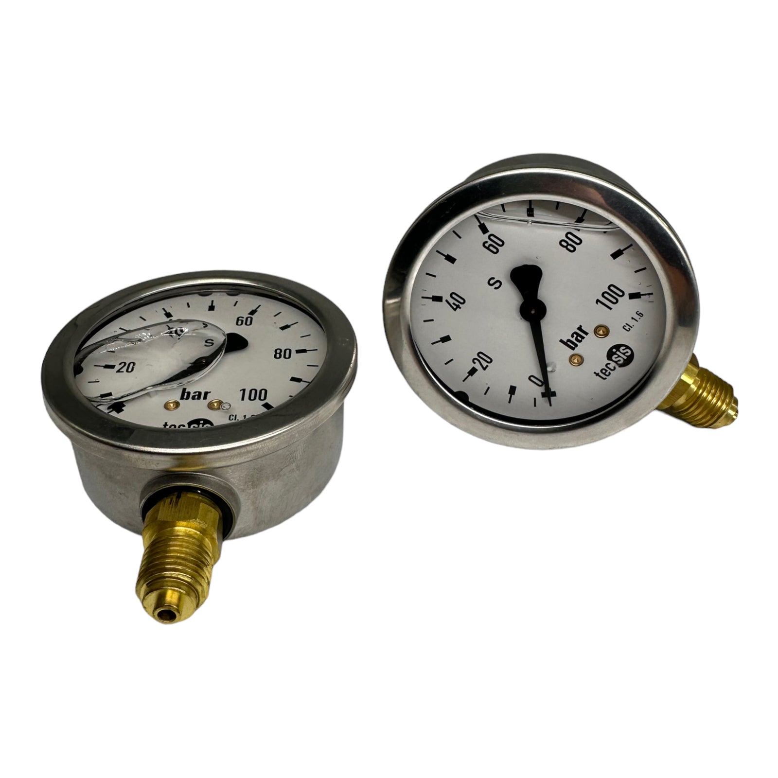 2x Tecsis Glycerin Manometer senkrecht 1/4" AG 0-100bar Ø 63mm Anschluß unten