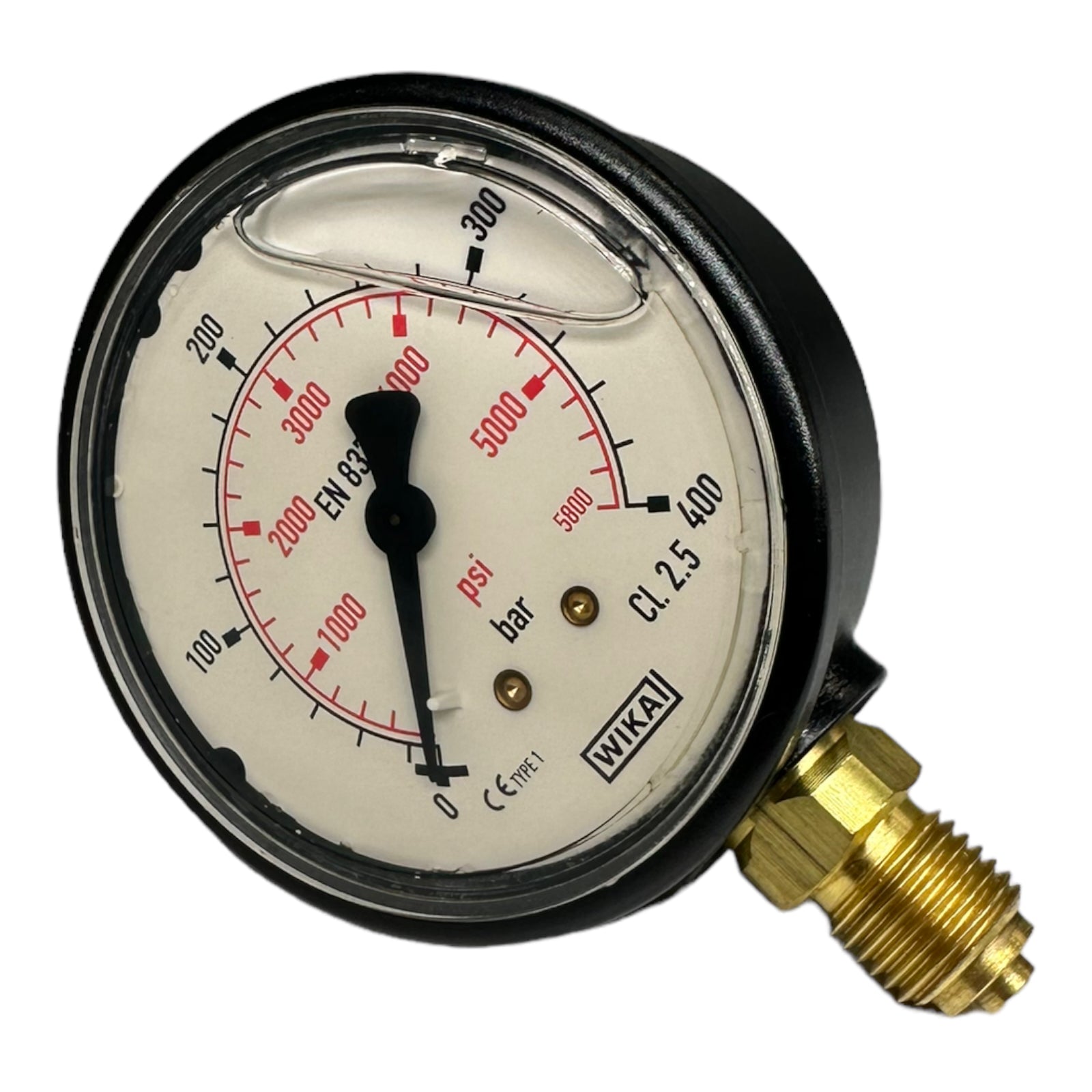 WIKA / RIEGLER Glyzerinmanometer bar/psi 63 mm, G1/4 senkrecht, 0-400bar 715-K