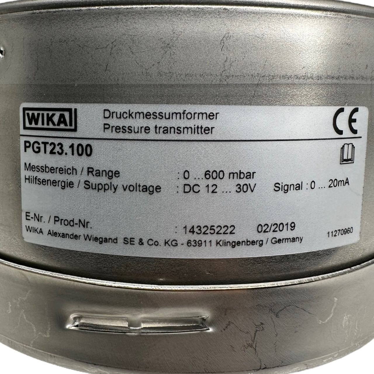 WIKA PGT23.100 Manometer mit Ausgangssignal G1/2 unten 0-600mbar