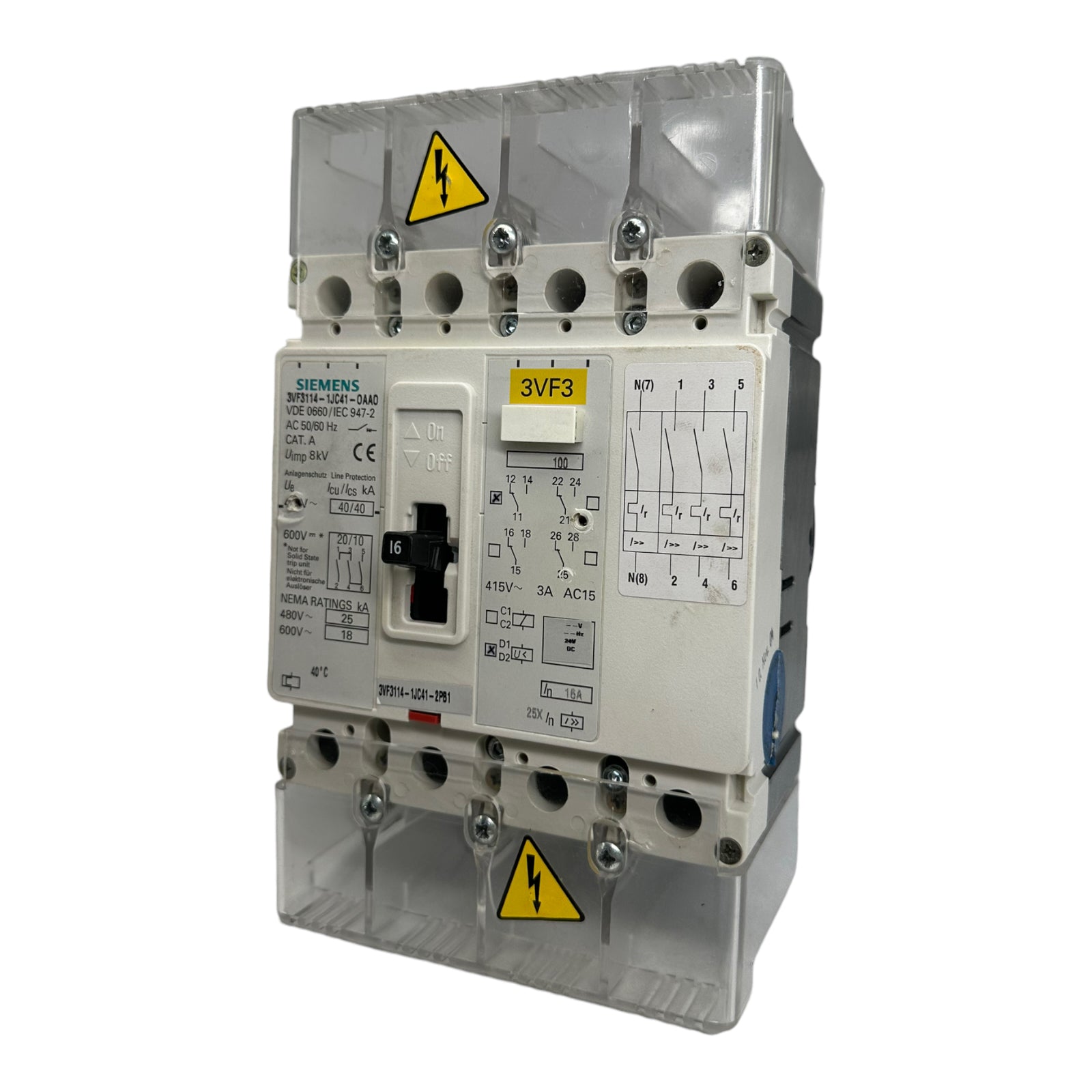 SIEMENS 3VF3114-1JC41-0AA0 Leistungsschalter, Alarmschalter 4polig, 16A, 415V