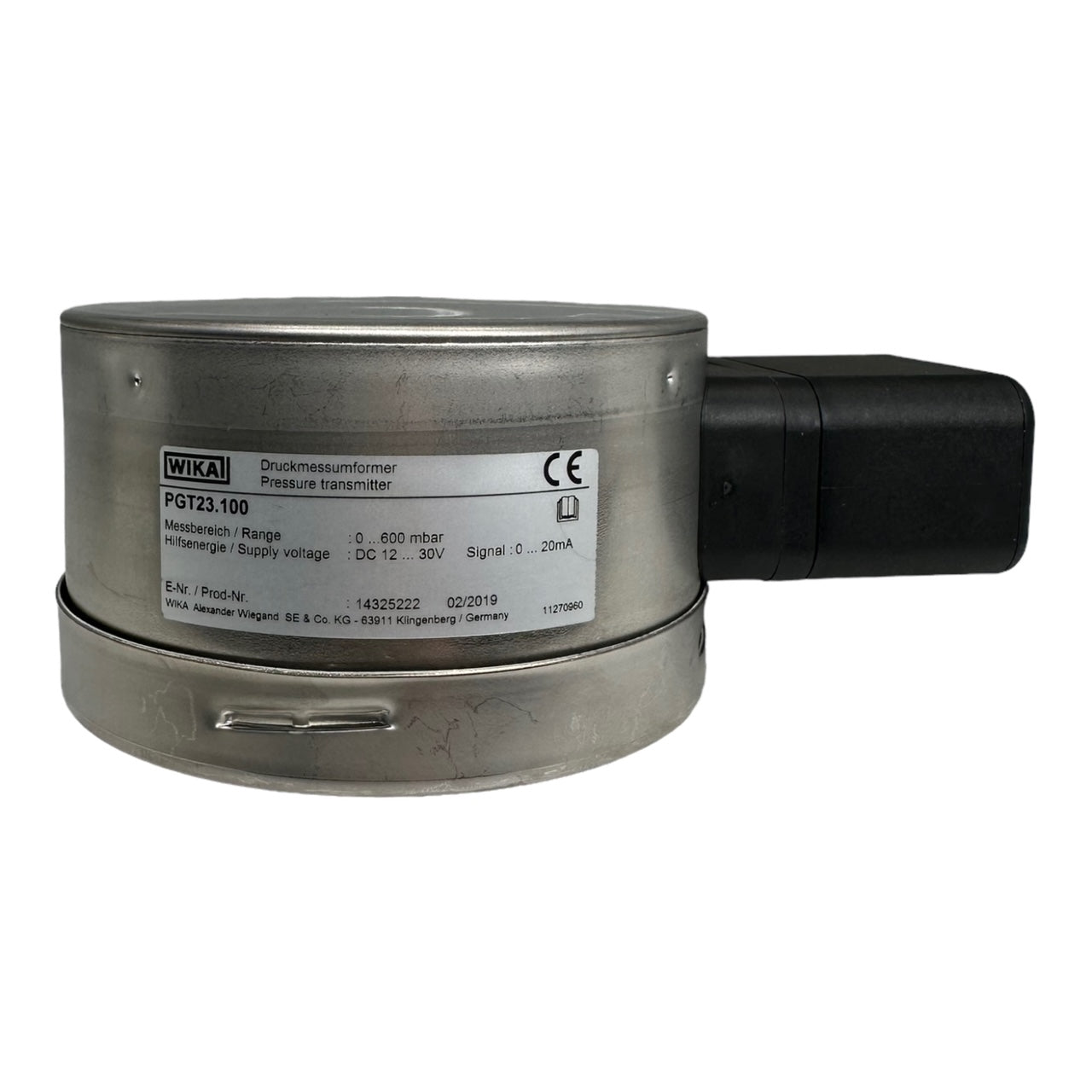 WIKA PGT23.100 Manometer mit Ausgangssignal G1/2 unten 0-600mbar