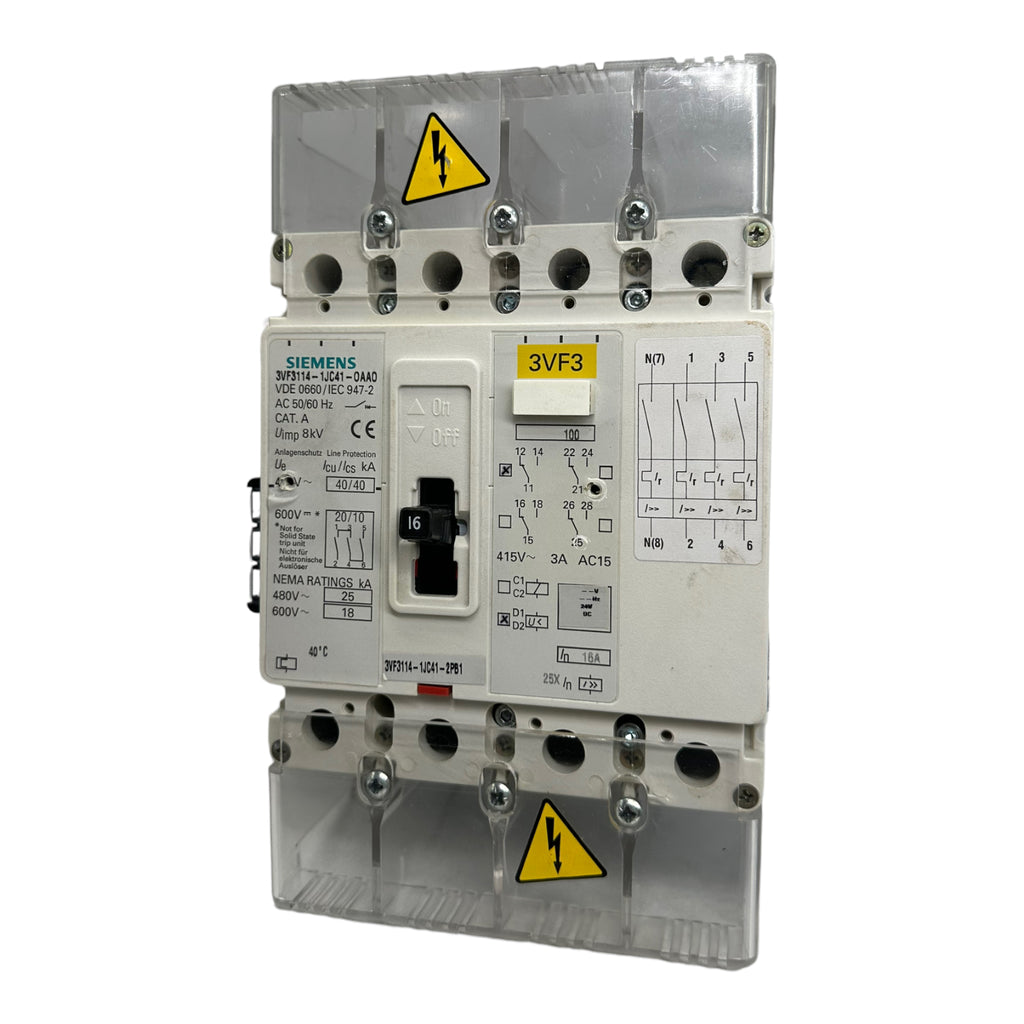 SIEMENS 3VF3114-1JC41-0AA0 Leistungsschalter, Alarmschalter 4polig, 16A, 415V