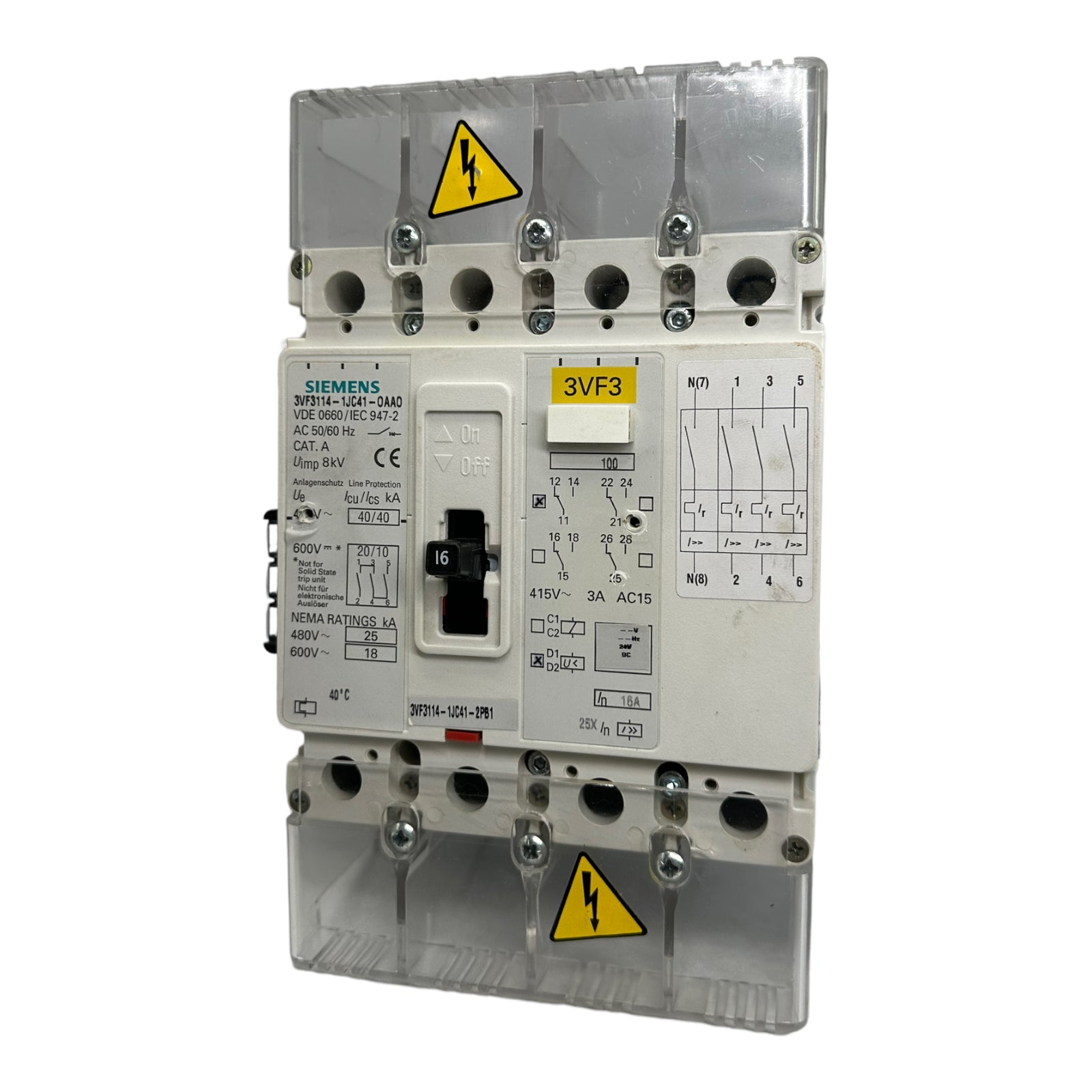 SIEMENS 3VF3114-1JC41-0AA0 Leistungsschalter, Alarmschalter 4polig, 16A, 415V