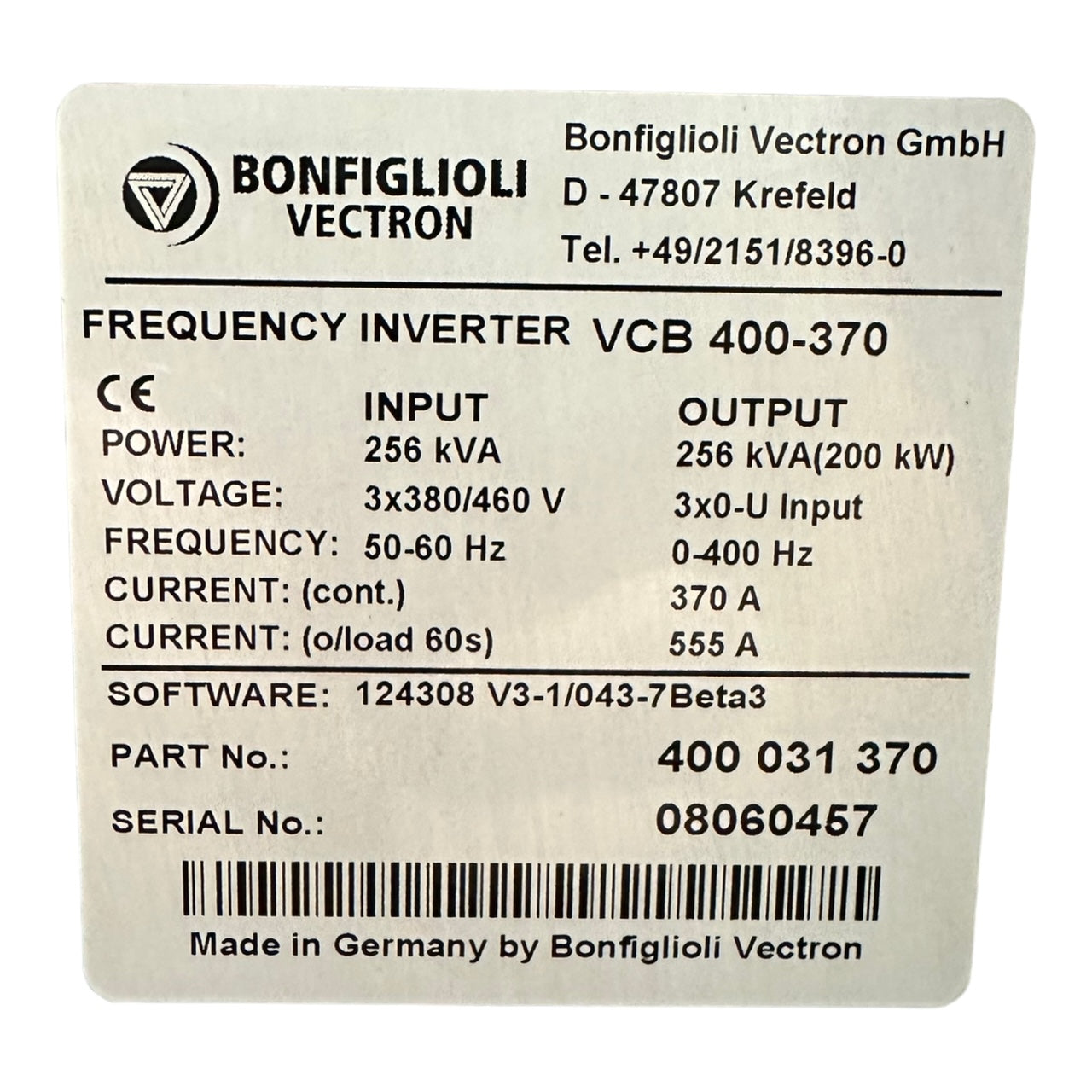 BONFIGLIOLI VECTRON VCB400-370 Frequenzumrichter Inverter 200kW 256kVA 50/60Hz