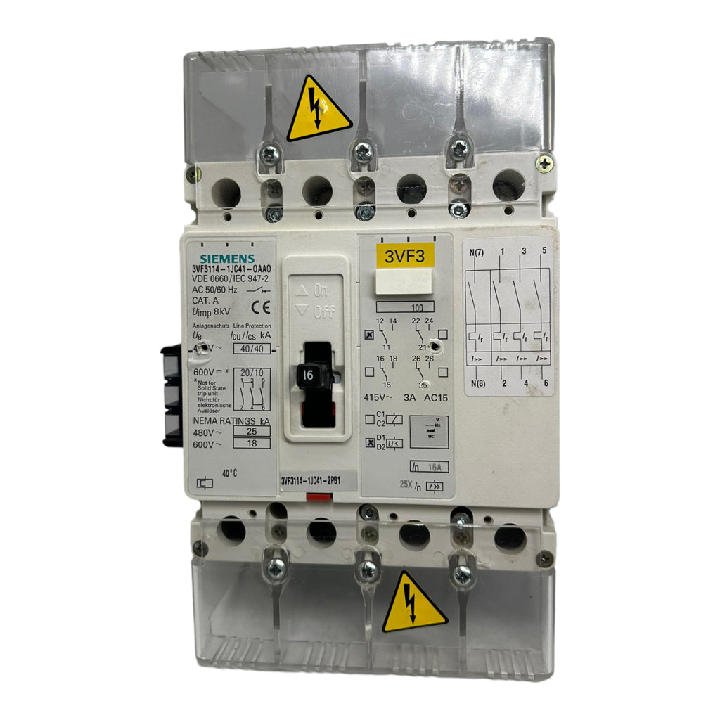 SIEMENS 3VF3114-1JC41-0AA0 Leistungsschalter, Alarmschalter 4polig, 16A, 415V