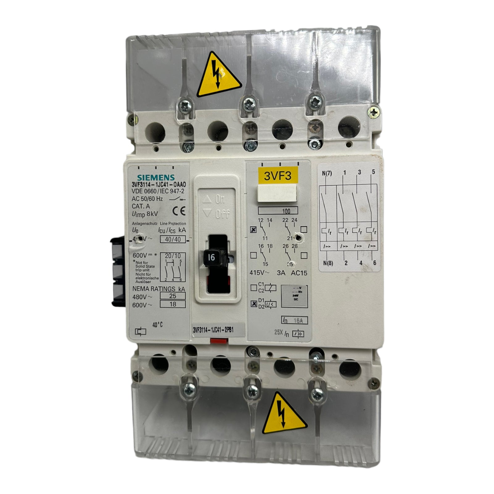 SIEMENS 3VF3114-1JC41-0AA0 Leistungsschalter, Alarmschalter 4polig, 16A, 415V
