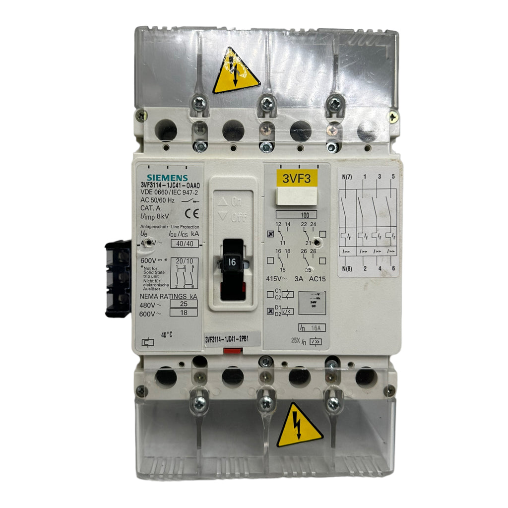 SIEMENS 3VF3114-1JC41-0AA0 Leistungsschalter, Alarmschalter 4polig, 16A, 415V