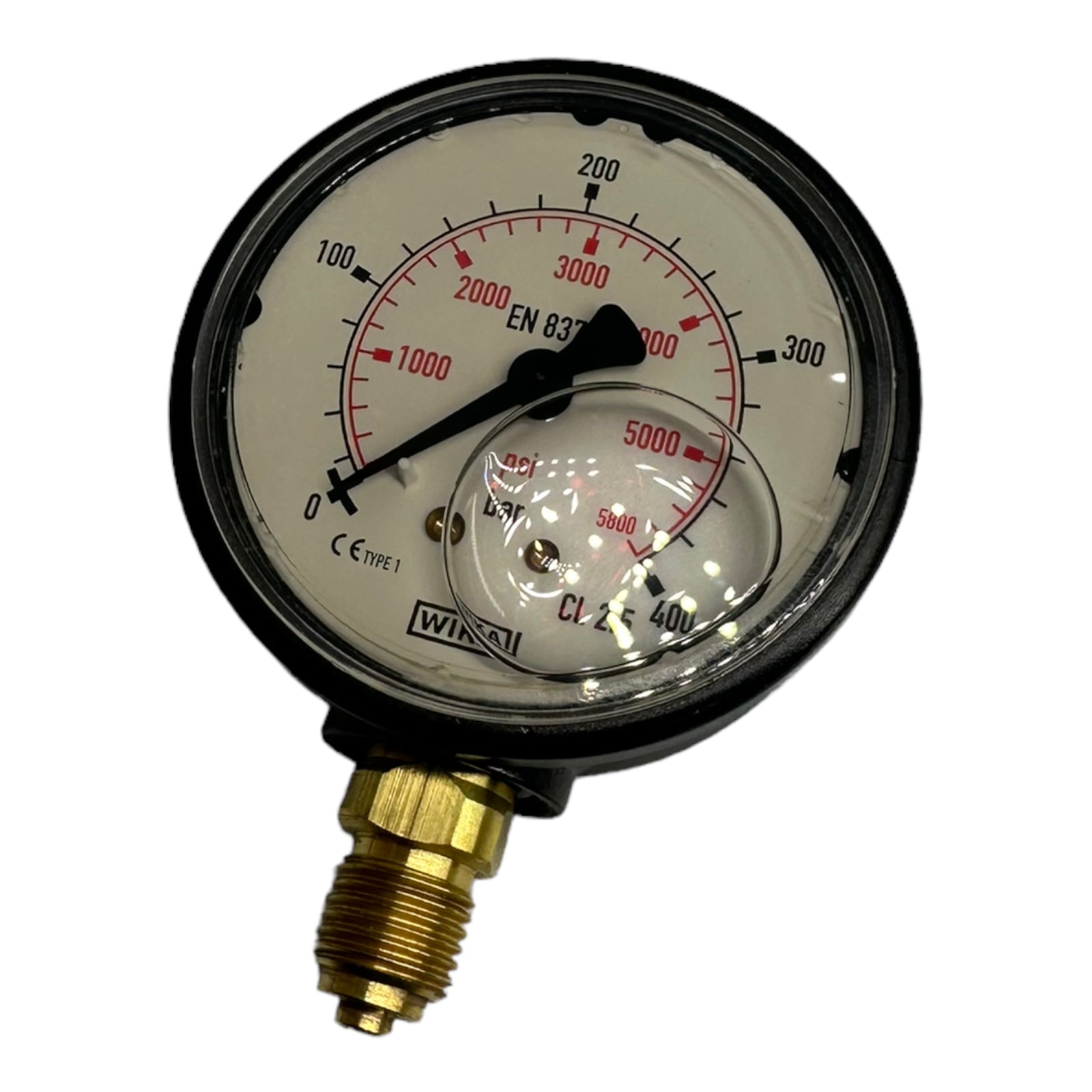 WIKA / RIEGLER Glyzerinmanometer bar/psi 63 mm, G1/4 senkrecht, 0-400bar 715-K