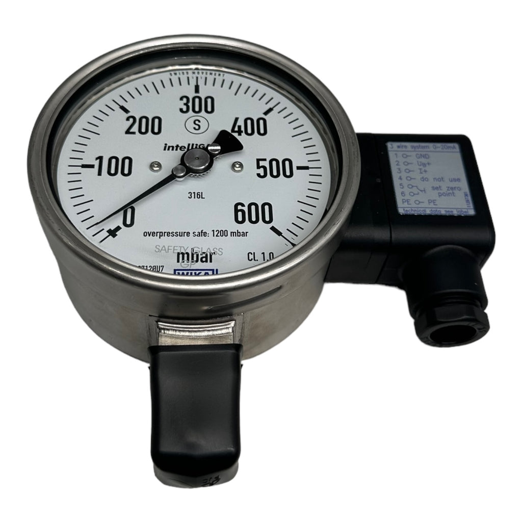 WIKA PGT23.100 Manometer mit Ausgangssignal G1/2 unten 0-600mbar