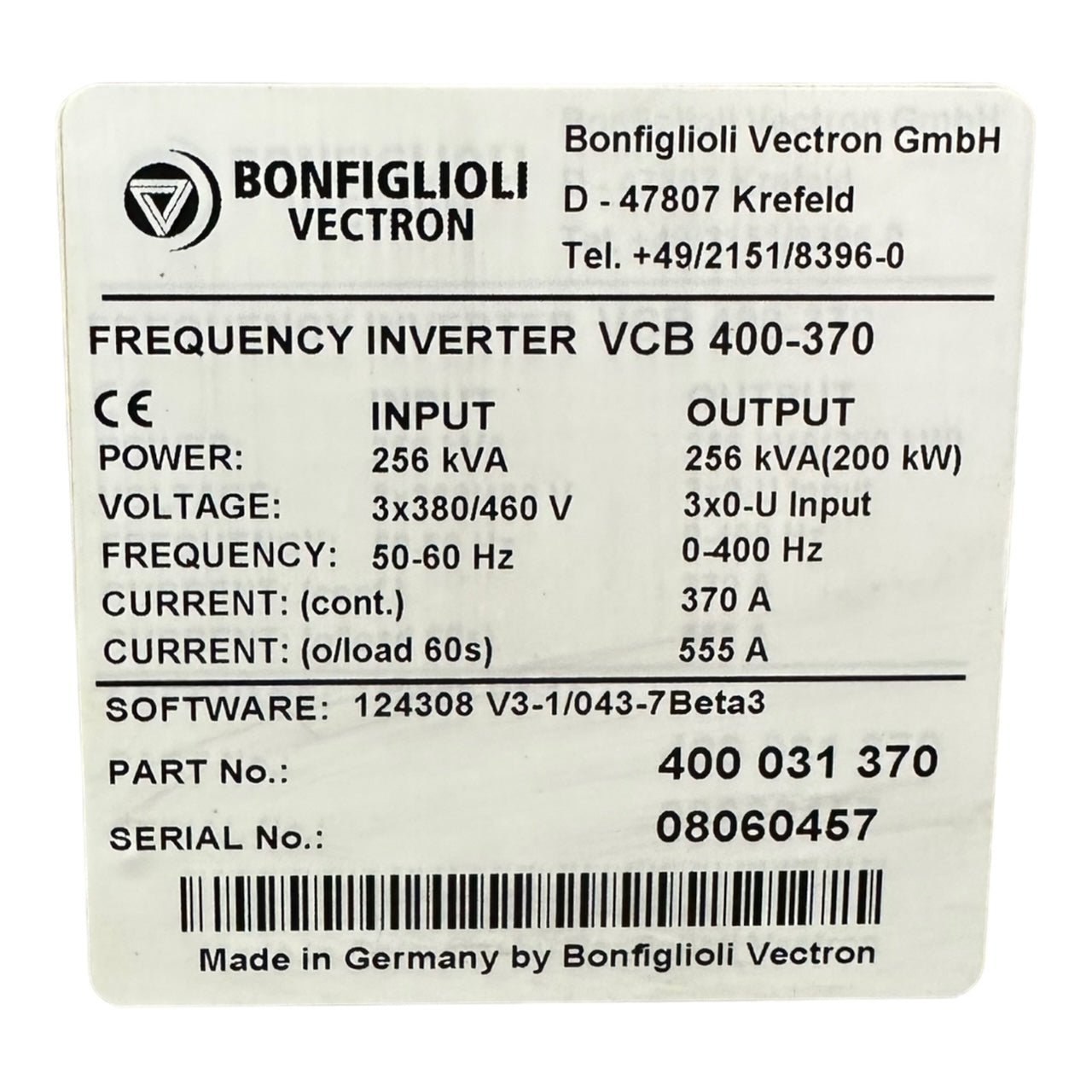 BONFIGLIOLI VECTRON VCB400-370 Frequenzumrichter Inverter 200kW 256kVA 50/60Hz