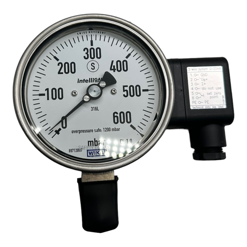 WIKA PGT23.100 Manometer mit Ausgangssignal G1/2 unten 0-600mbar